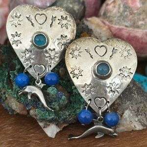 Vintage Taxco heartdolphin sterling a silver earrings